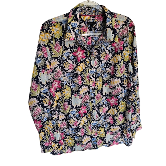 Talbots Cotton button front shirt Lush Garden size XL - Picture 2 of 7